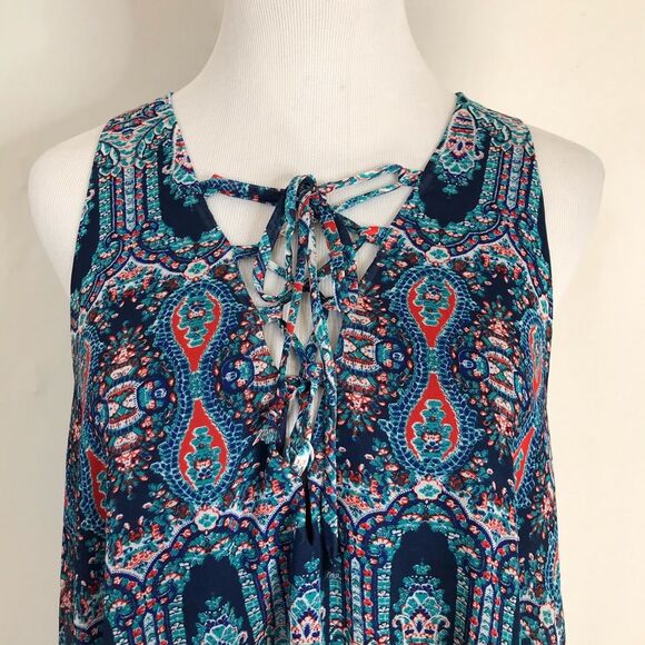 Show Me Your MuMu Blue Red Rancho Mirage Batik Tank Top Small Tunic Oversized - Picture 2 of 9
